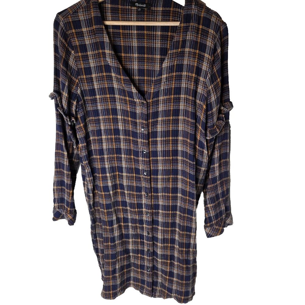 Madewell Women's Size Medium Plaid V Neck Gauze Shirt Dress - Picture 3 of 7